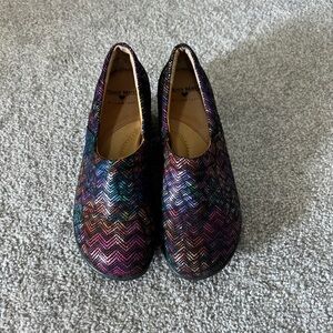 Nursemates clogs womens 8‎ black colorful leather pillowtop comfort shoes nurse